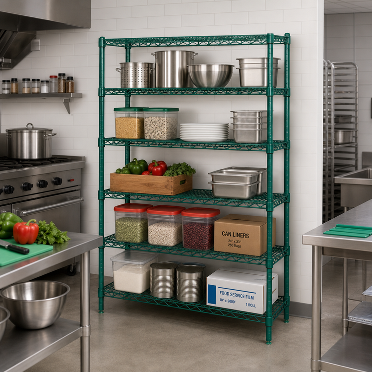 Product image #2 for 54-Inch W x 14-Inch D x 54-Inch H 5-Shelf Green Epoxy Wire Shelving Starter Kit