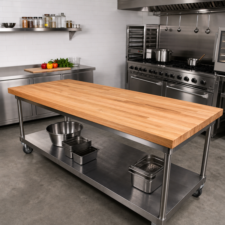 Product image #2 for Appalachian Red Oak Blended-Rail Edge-Grain Island Countertop, 108 x 48 x 1-3/4 Inch, Oil Finish