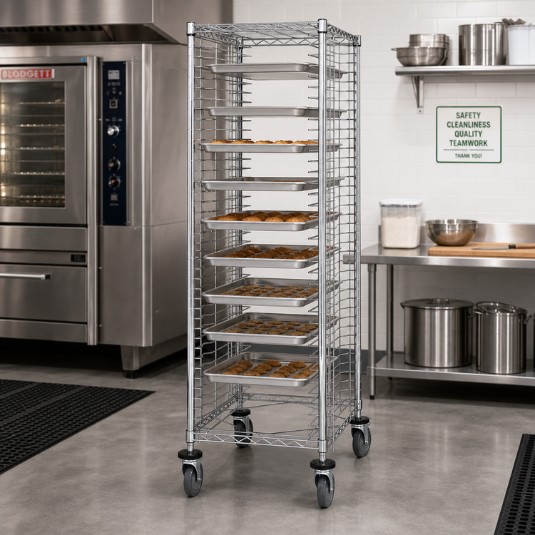 Product image #2 for Quantum Mobile End-Load Full-Size Tray Cart, 38-Tray Capacity, Chrome-Plated Steel Wire