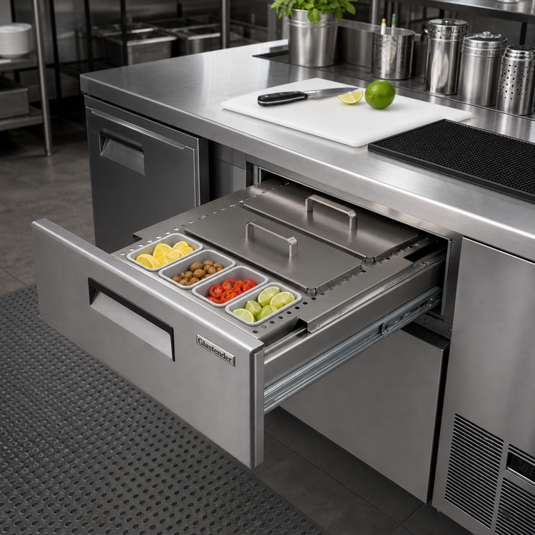 Product image #2 for Glastender Full Condiment Drawer Insert for Low-Profile Cooler, 17-1/2-Inch Door Opening, 12-Cup Capacity