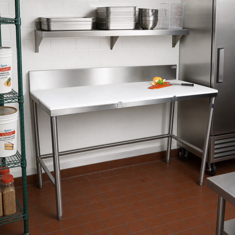 Product image #2 for John Boos 60 Inch x 36 Inch Reversible Poly Top Trimming Table with 6 Inch Backsplash