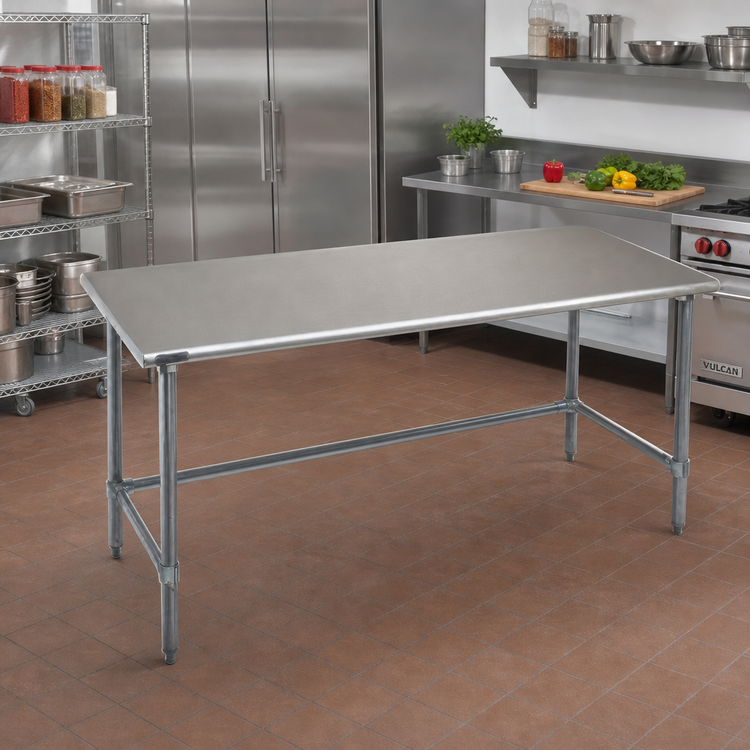 Product image #2 for Eagle Group Spec-Master 72" x 48" 14-Gauge 304 Stainless Steel Flat Top Work Table with Galvanized Tubular Base