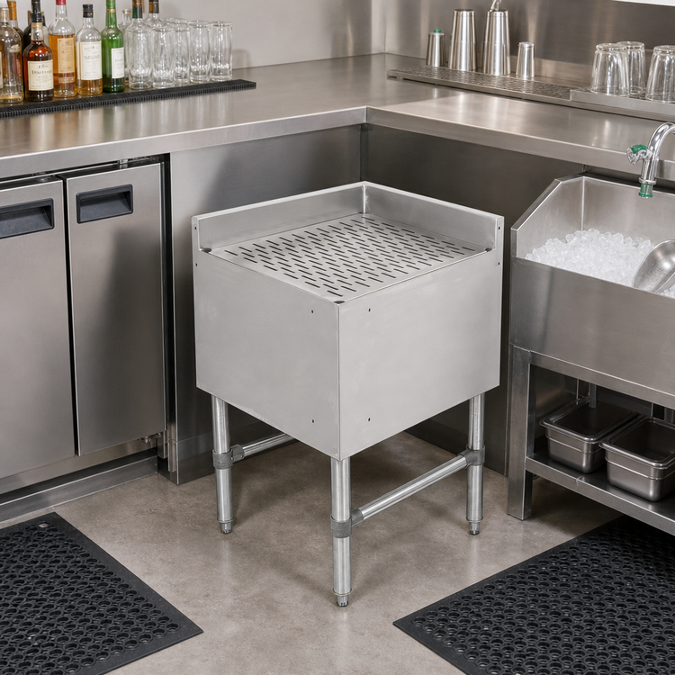 Product image #2 for John Boos Slim-Line Freestanding Underbar Corner Drainboard, 18 x 18 Inches, Stainless Steel, 3-Inch Backsplash
