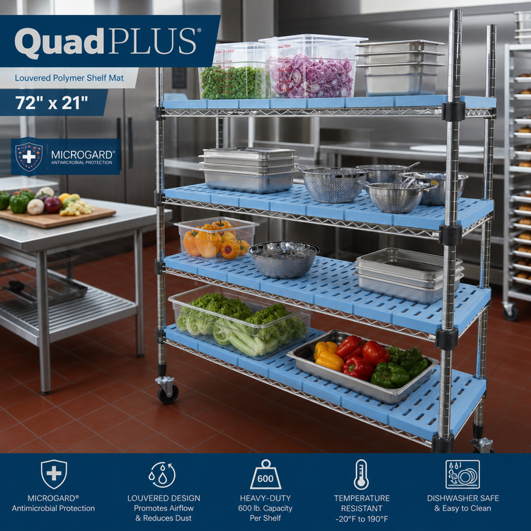 Product image #2 for QuadPLUS 72 x 21 Inch Louvered Blue Polymer Shelf Mat with MICROGARD Antimicrobial Protection