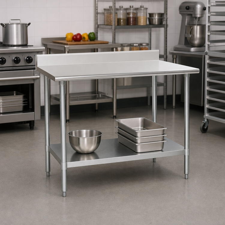 Product image #2 for Eagle Group Budget Series 30" x 24" Stainless Steel Work Table with 4-1/2" Backsplash and Adjustable Undershelf