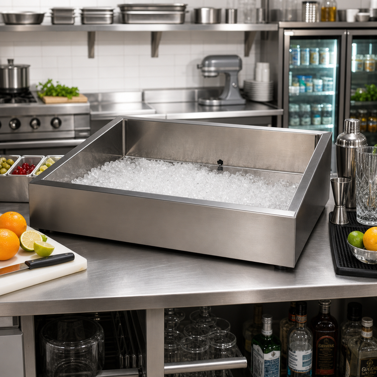 Product image #2 for Atlas Metal Marche Style Countertop Insulated Ice Pan with Drain, 24 x 30 Inches