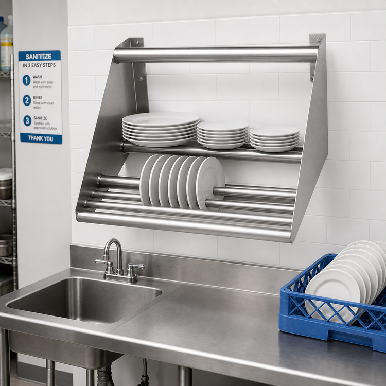 Product image #2 for Wall-Mounted Tubular Dishtable Rack Shelf, 42 x 15-1/2 x 12 Inch, Knock-Down, 304 Stainless Steel