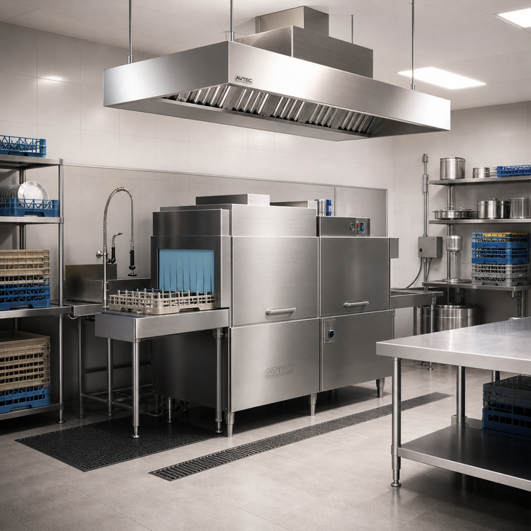 Product image #3 for Avtec SimpleSpec Type II Ceiling-Mounted Dishwasher Canopy Hood with Exhaust Collar, 84 x 48 x 24 Inches, Fits 66-Inch Conveyor Dish Machines