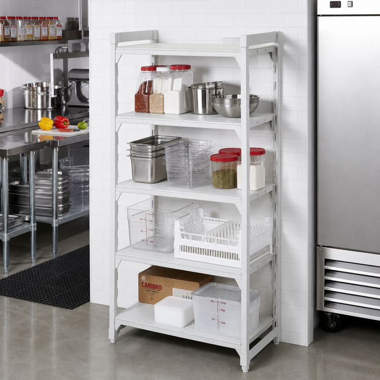 Product image #3 for Cambro Camshelving Premium 4-Tier Solid Stationary Starter Unit, 30" W x 21" D x 72" H, Speckled Gray