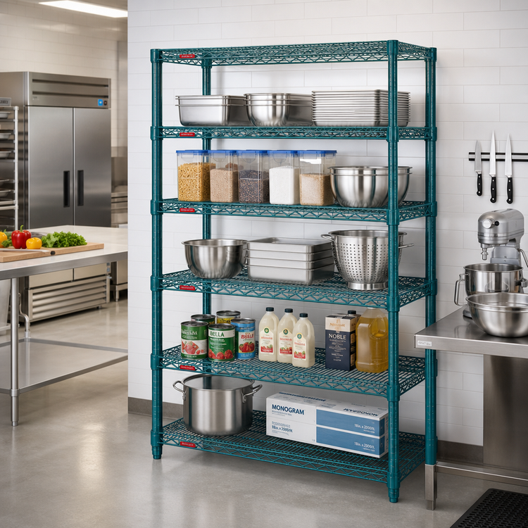Product image #2 for EagleGard 5-Tier Stationary Starter Wire Shelving Unit, 72"W x 24"D x 74"H, Blue-Green Hybrid Epoxy Finish