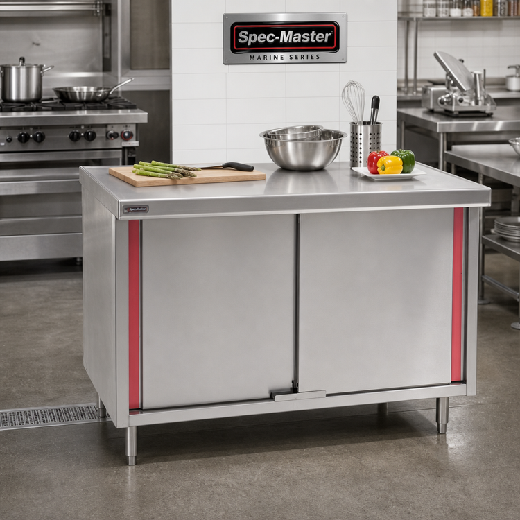 Product image #2 for Spec-Master Marine Series 60-Inch Stainless Steel Enclosed Work Table with Cabinet Base and Sliding Doors