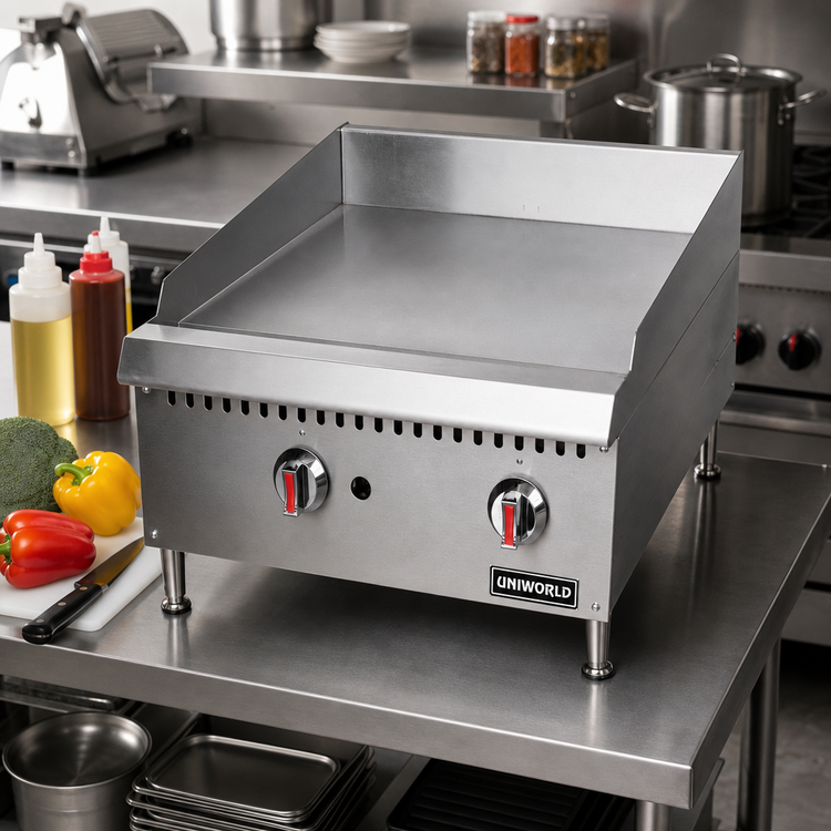 Product image #2 for Uniworld 24-Inch Heavy-Duty Gas Countertop Griddle, 3/4-Inch Smooth Steel Plate, Natural Gas / Convertible to Propane