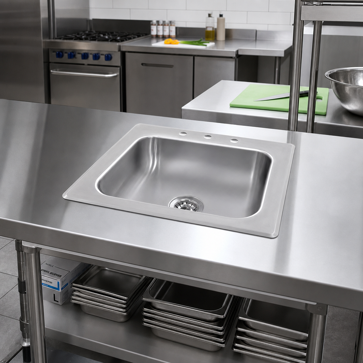 Product image #2 for Advance Tabco Smart Series Single Bowl Drop-In Sink, 23 x 21 Inch, 7 1/2 Inch Deep, 304 Stainless Steel