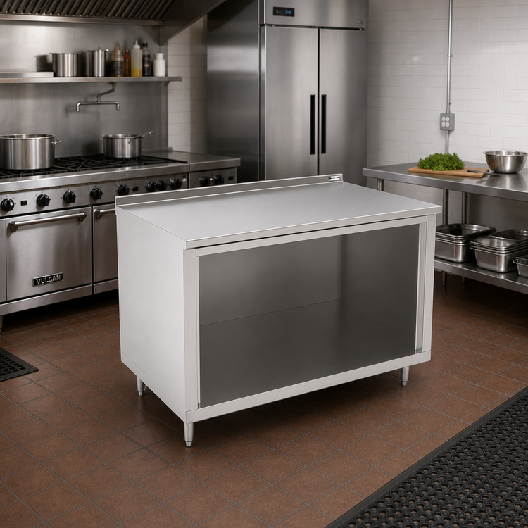 Product image #2 for John Boos 48-Inch x 24-Inch Open Front Cabinet Base Work Table with 14-Gauge Stainless Steel Top and 1-1/2-Inch Rear Riser