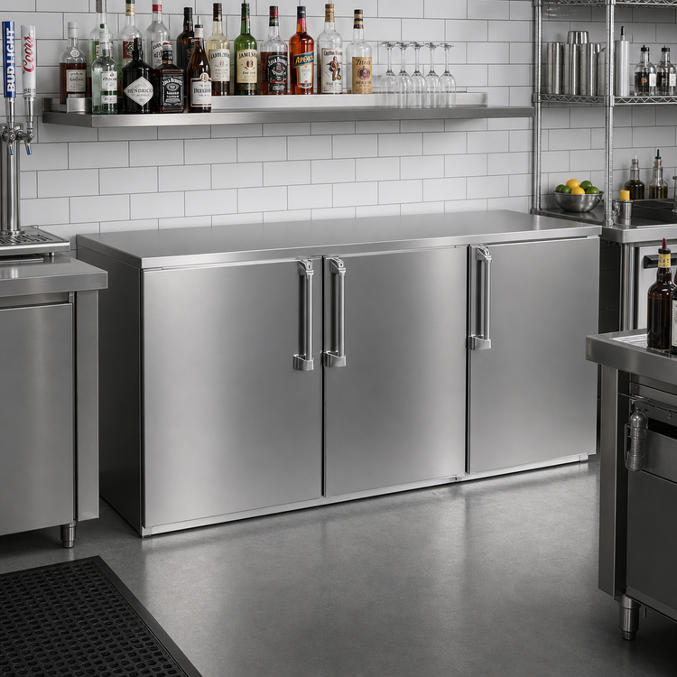 Product image #2 for Krowne 72-Inch Remote Back Bar Storage Cabinet, 3-Section, 3 Solid Hinged Doors