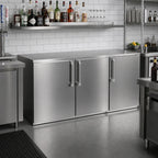 Thumbnail image #2 for Krowne BR72 72-Inch Remote Back Bar Storage Cabinet, 3-Section, 3 Solid Swing Doors, Black Exterior, Stainless Steel Interior