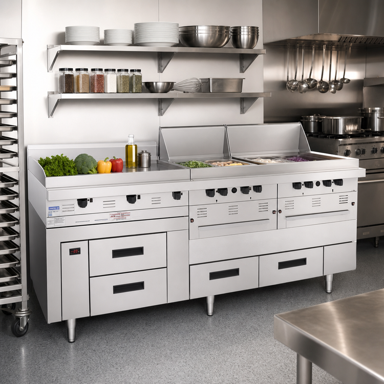 Product image #2 for Arctic Fire GN17C102 102-Inch Three-Section Stainless Steel Self-Contained Refrigerator Base with 6 Drawers