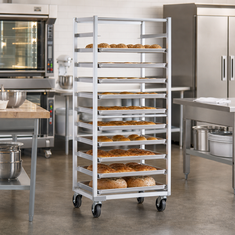 Product image #2 for New Age Mobile Full-Height Side-Loading Aluminum Bun Pan Rack, 12 Pan Capacity for 18 x 26 Inch Pans