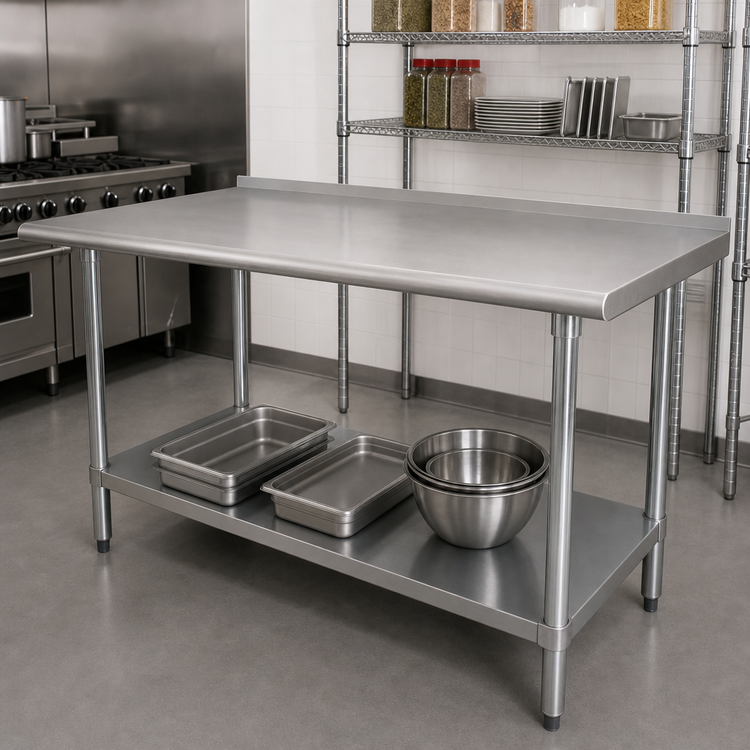 Product image #2 for Advance Tabco Stainless Steel Work Table with Adjustable Undershelf and 1-1/2-Inch Rear Up-Turn, 120-Inch W x 36-Inch D