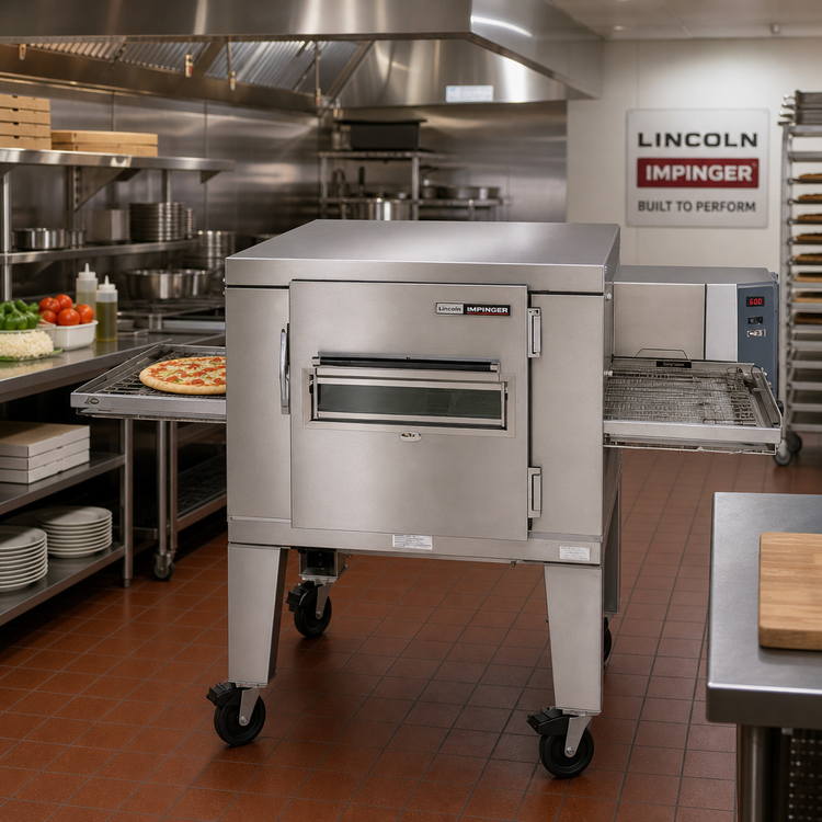 Product image #2 for Lincoln Impinger I 1400 Series Electric Single-Stack Conveyor Pizza Oven Package with Stand and Glass Access Window