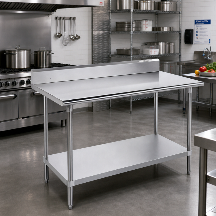 Product image #2 for Advance Tabco 120-Inch x 36-Inch Stainless Steel Work Table with 5-Inch Backsplash and Galvanized Undershelf
