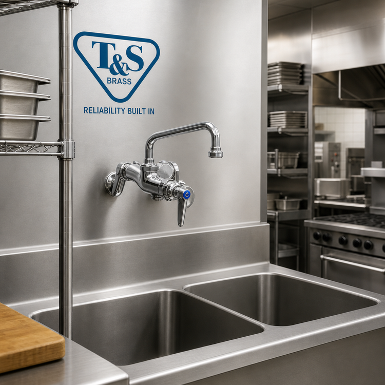 Product image #2 for T&S Brass Double Pantry Wall-Mount Mixing Faucet with 6-Inch Swing Nozzle