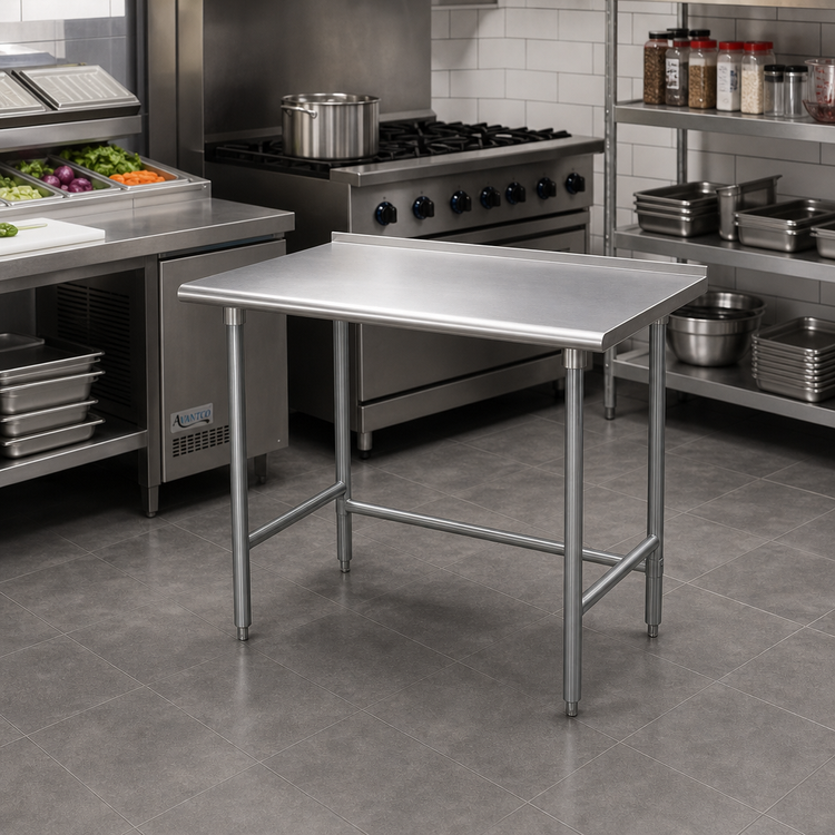 Product image #2 for Advance Tabco 30" x 24" 16-Gauge 430 Stainless Steel Work Table with Rear Up-Turn and Galvanized Base