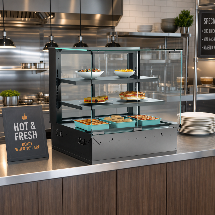 Product image #2 for Reveal® 47-3/4-Inch Self-Service Heated Slide-In Counter Display Case with Straight Glass Front