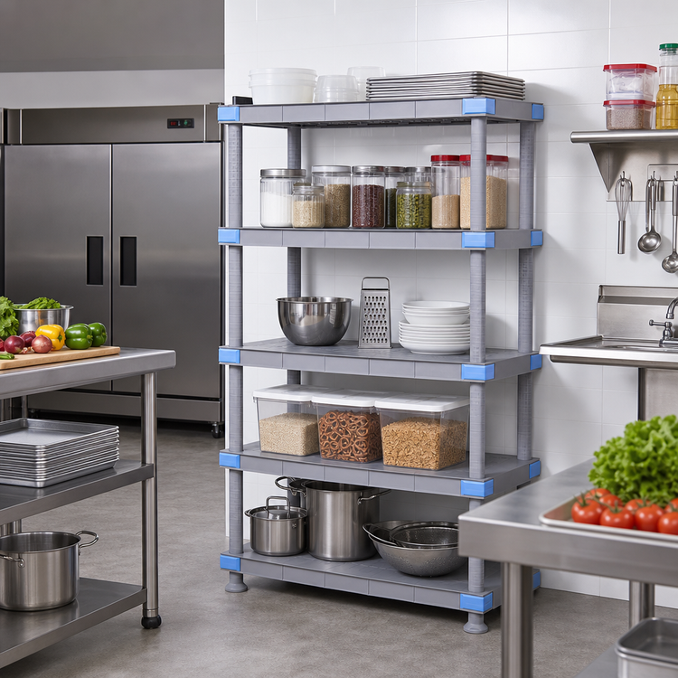 Product image #2 for Millenia Gray Polymer Stationary Starter Shelving Unit, 42"W x 18"D x 74"H, 5 Solid Shelves