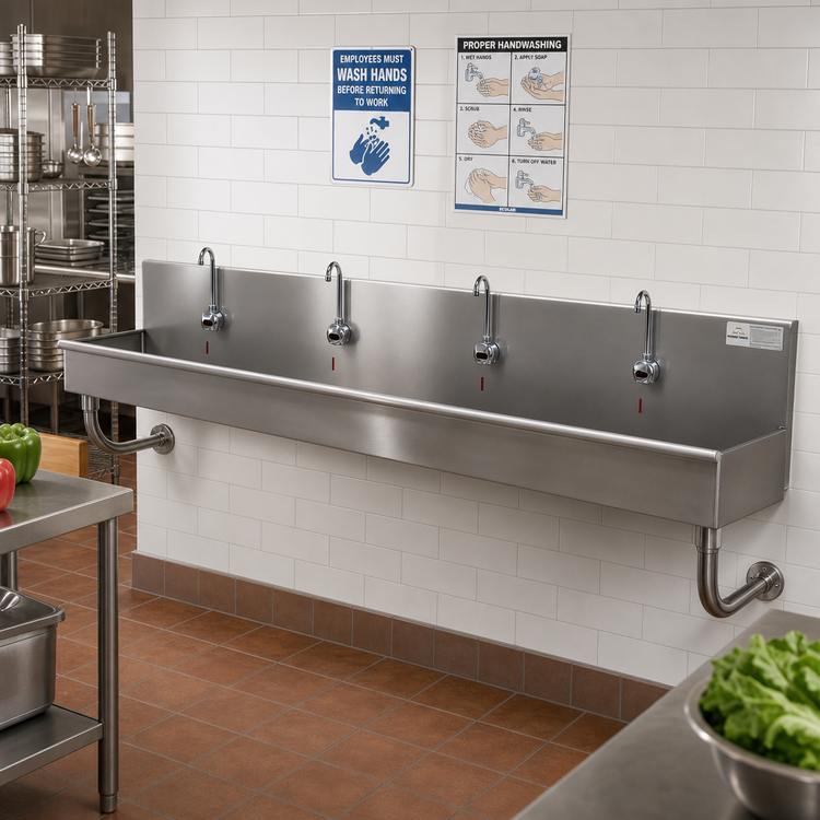 Product image #2 for Advance Tabco 4-Station ADA Multiwash Wall-Mounted Hand Sink with 4 Electronic Faucets, 96 Inch