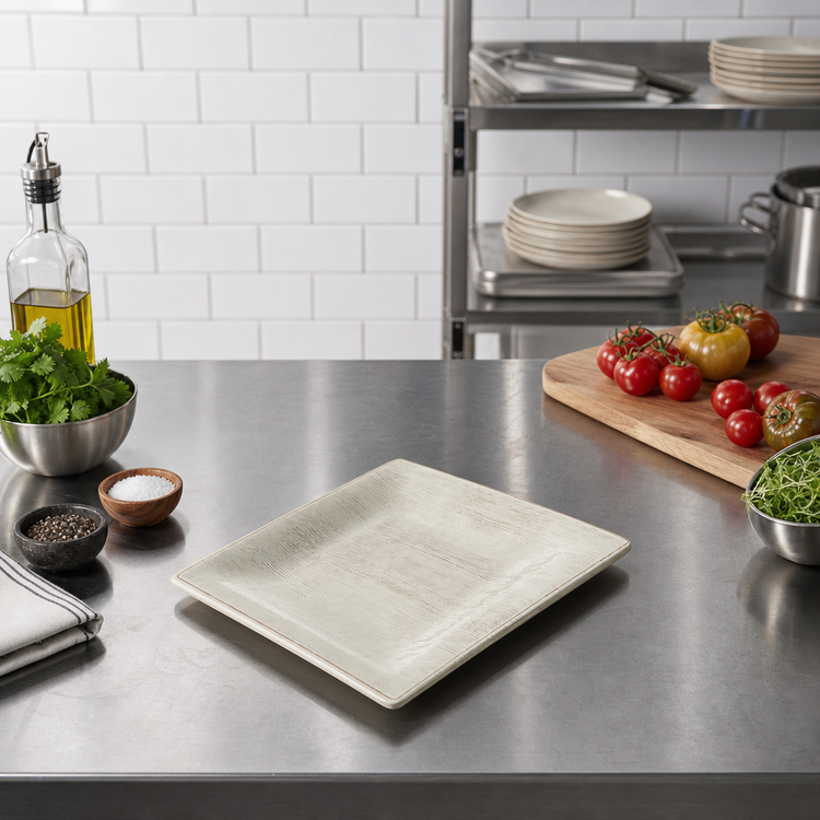 Product image #3 for Grove 8.5-Inch Square Melamine Dinner Plate, Buff