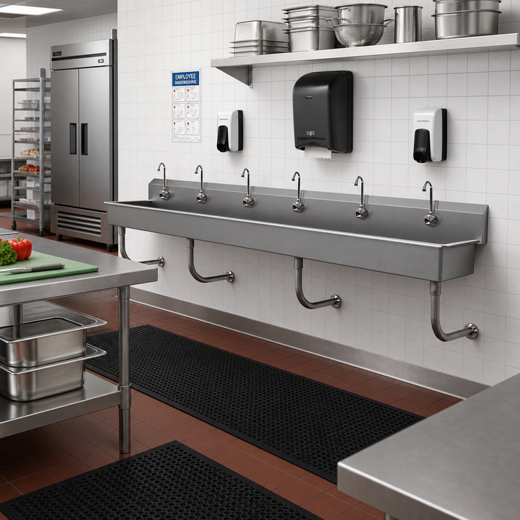 Product image #2 for Advance Tabco 120-Inch Wall Mounted Multiwash Hand Sink with 6 Electronic Faucets