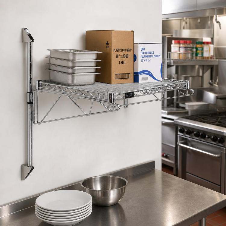 Product image #2 for Quantum Cantilever Single Shelf Wall-Mount Wire Shelving Unit, 24 x 24 Inch, Chrome Plated