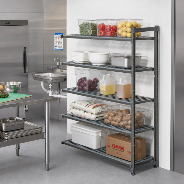 Product image #2 for Cambro Camshelving Basics Plus 5-Shelf Vented Add-On Polymer Shelving Unit, 30 x 24 x 64 Inches, Brushed Graphite
