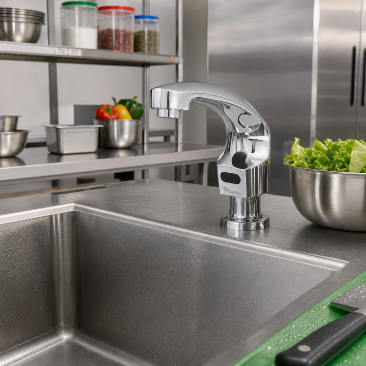 Product image #2 for T&S Brass ChekPoint Electronic Touchless Chrome Deck-Mount Faucet, Single-Hole, 0.5 GPM