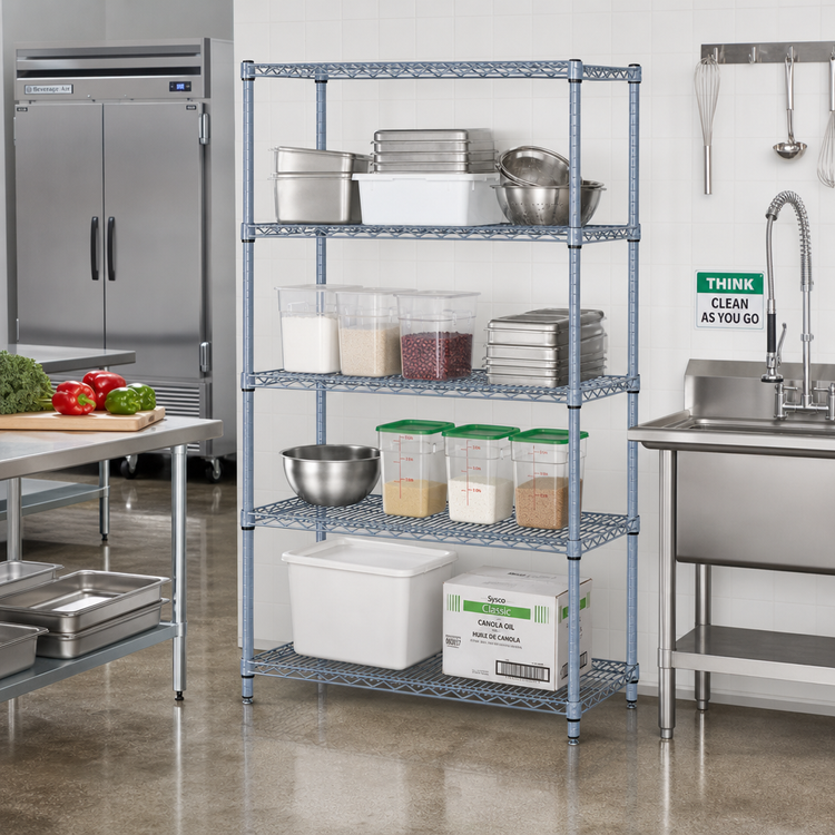 Product image #2 for Quantum 54"W x 18"D x 74"H Stationary Gray Epoxy Wire Shelving Starter Kit, 4 Shelves