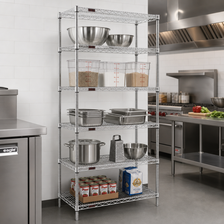 Product image #2 for Eagle Group 5-Tier Stationary Starter Wire Shelving Unit, 24W x 21D x 74H, Stainless Steel Finish