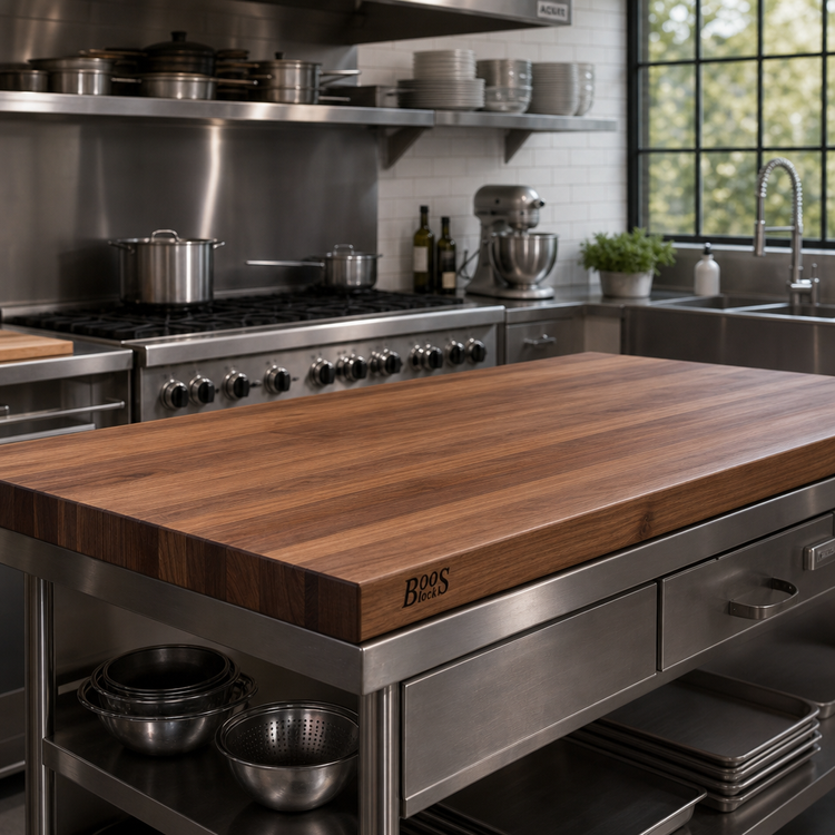 Product image #2 for John Boos Boos Block 48 Inch x 30 Inch Full-Length Edge Grain American Black Walnut Kitchen Countertop, 3 Inch Thick, Varnique Finish