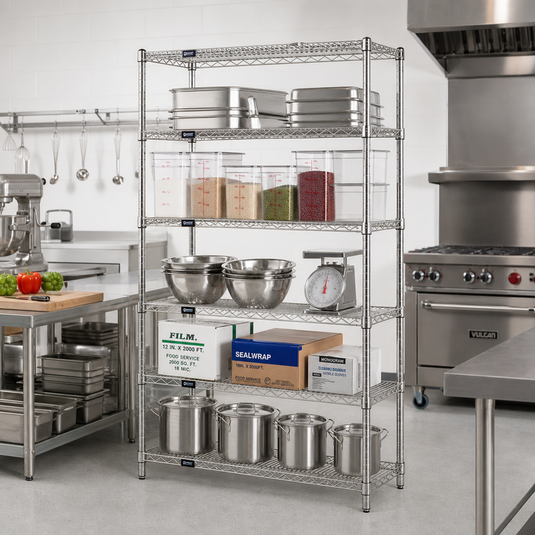 Product image #2 for Quantum 42"W x 30"D x 63"H 5-Shelf Wire Shelving Starter Kit, 304 Stainless Steel