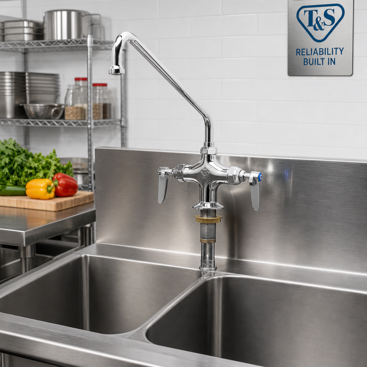 Product image #2 for T&S Brass B-0201-CR Double Pantry Mixing Faucet with 12-Inch Swing Nozzle