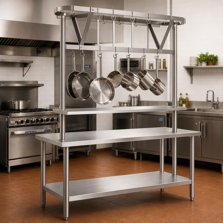 Product image #2 for Eagle Group TM72APR Table-Mounted Triple-Bar Aluminum Pot Rack for 72-Inch Tables