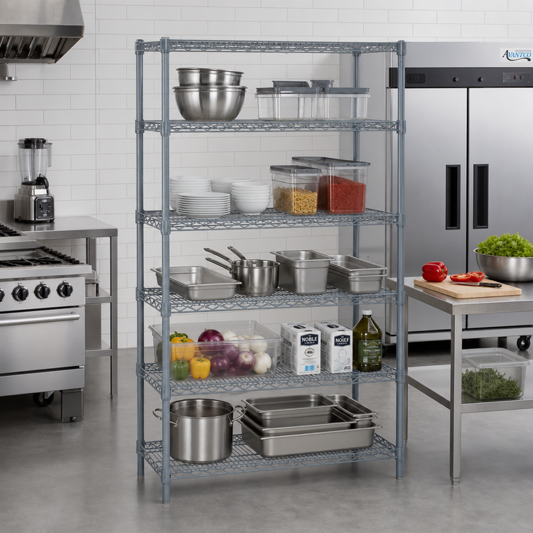 Product image #3 for Quantum 5-Shelf Wire Shelving Starter Kit, 60W x 18D x 86H, Gray Epoxy Antimicrobial Finish