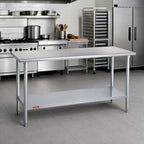 Thumbnail image #2 for Duke Manufacturing 316-3672 72"W x 30"D Stainless Steel Work Table, 16-Gauge 300-Series Top, Galvanized Undershelf, No Backsplash