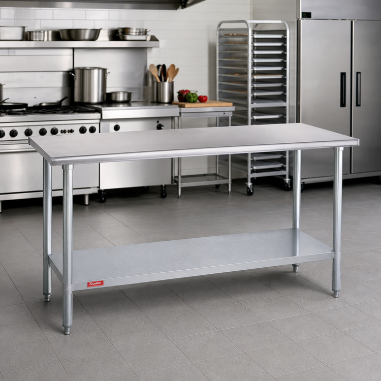 Product image #2 for Duke Stainless Steel Work Table with Galvanized Undershelf and Posts, Open Base, Flat Top