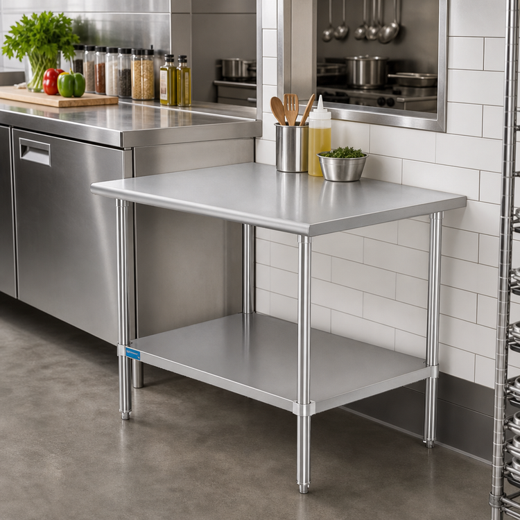 Product image #2 for Stainless Steel Corner Work Table with Adjustable Undershelf, 30 x 14 Inches