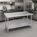 Thumbnail image #2 for Duke Manufacturing 314-3060-2R 60 x 30-Inch Stainless Steel Work Table, 14-Gauge 300 Series Top, Straight Riser, Galvanized Undershelf
