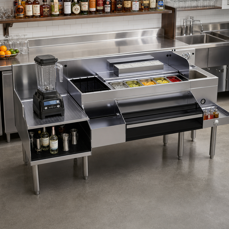 Product image #2 for Glastender All-In-One Underbar Ice Bin/Cocktail Station with Blender Shelf and 10-Circuit Cold Plate, 72 Inch