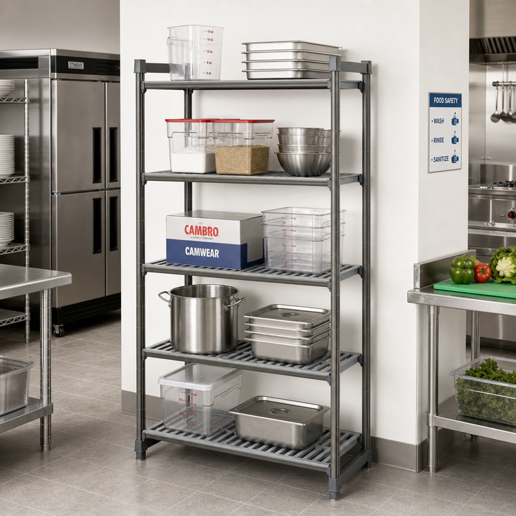 Product image #2 for Cambro Camshelving Basics Plus 5-Tier Stationary Starter Polymer Shelving Unit, 21 x 30 x 64 Inches, Brushed Graphite