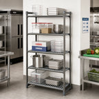 Thumbnail image #2 for Cambro Camshelving® Basics Plus CBU213064V5580 5-Tier Stationary Polymer Shelving Starter Unit, 21 x 30 x 64 Inches, Brushed Graphite