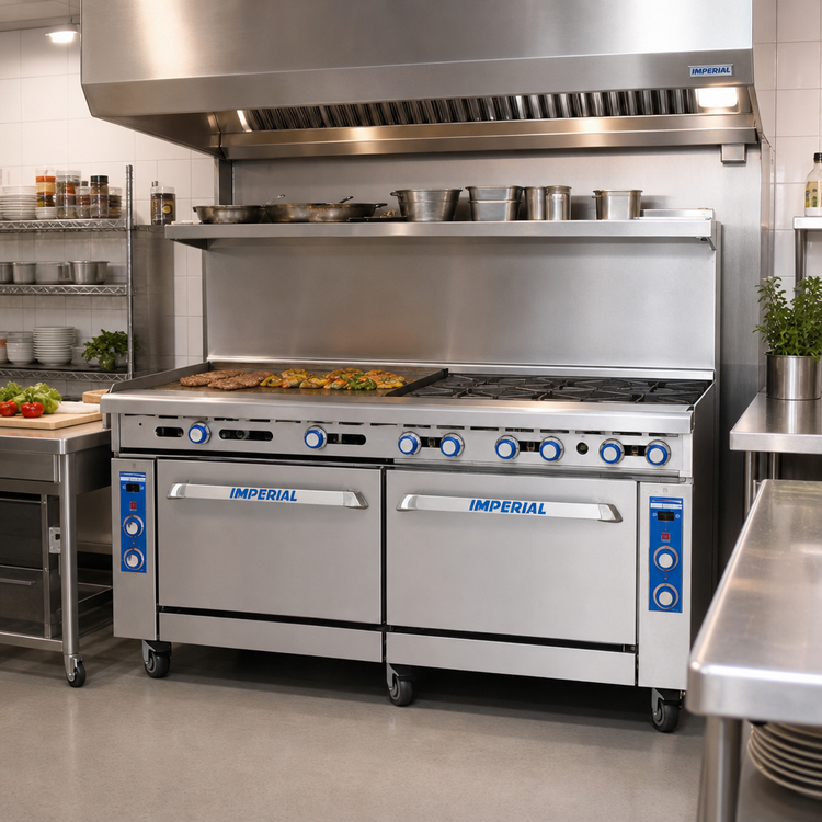 Product image #2 for Imperial Pro Series 72-Inch Gas Restaurant Range with 2 Open Burners, 60-Inch Griddle, Convection Oven, and Standard Oven
